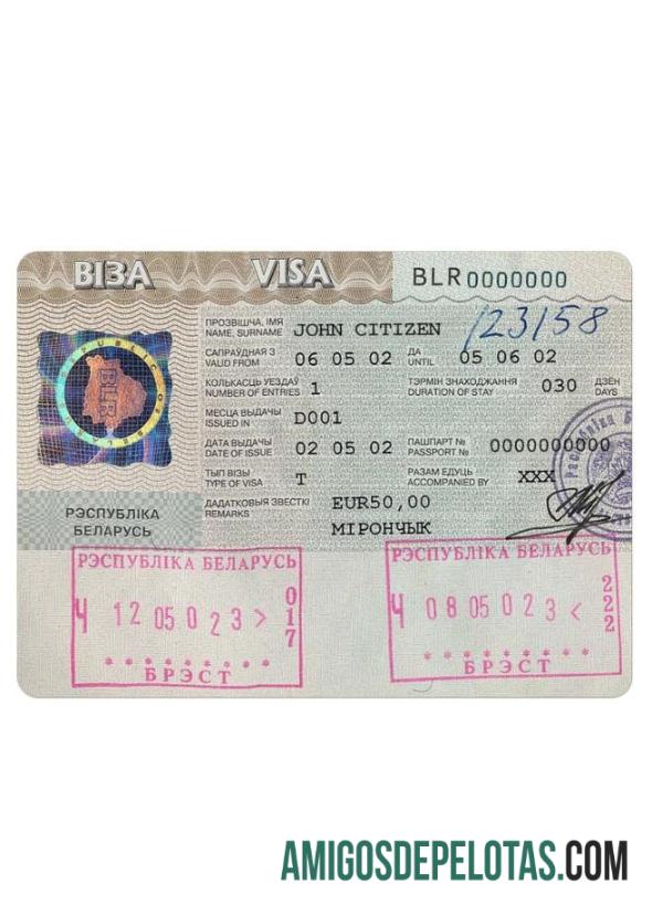 Visto de entrada na Bielorrússia modelo